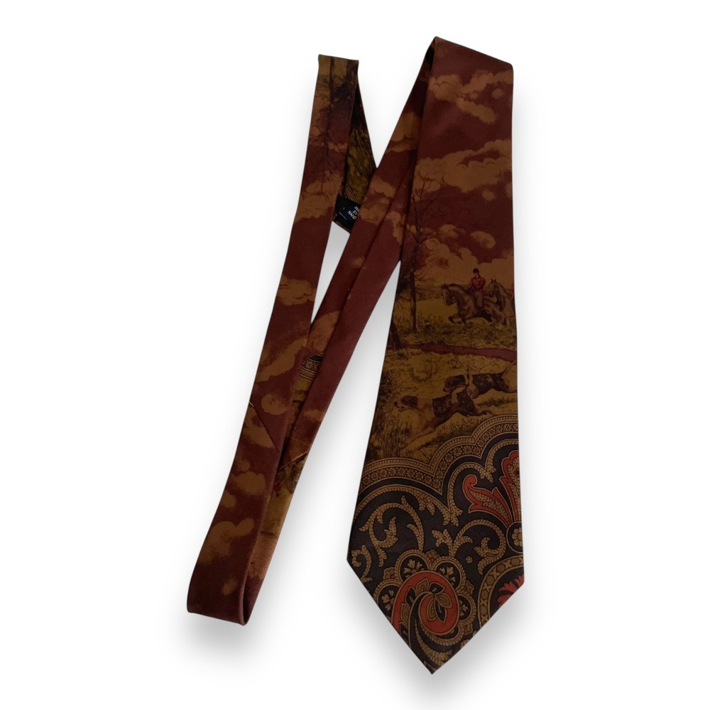 Vintage Polo Ralph Lauren‎ Tie Equestrian Fox Hunt Paisley Rust Brown Wide USA